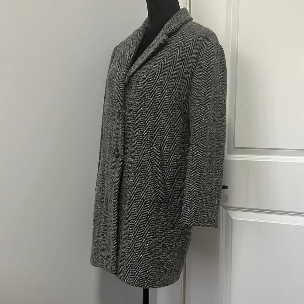 Zara Gray Herringbone Wool Blend Girls Long Coat with pockets size 13-14 164cm